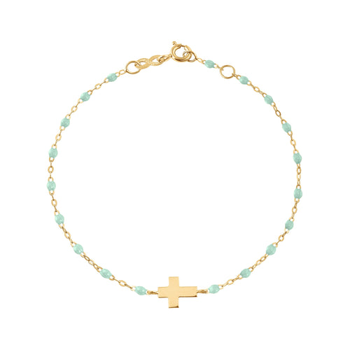 Gigi Clozeau - Baby Cross Charm Classic Gigi Jade bracelet, Yellow Gold, 5.1