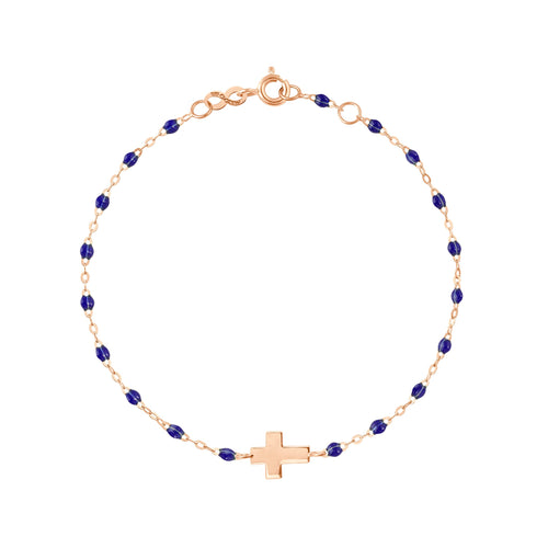 Gigi Clozeau - Baby Cross Charm Classic Gigi Lapis bracelet, Rose Gold, 5.1