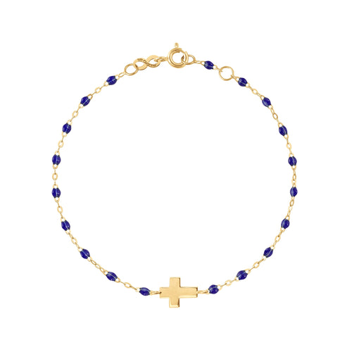 Gigi Clozeau - Baby Cross Charm Classic Gigi Lapis bracelet, Yellow Gold, 5.1