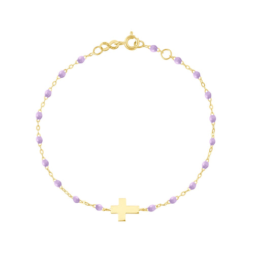 Gigi Clozeau - Baby Cross Charm Classic Gigi Lilac bracelet, Yellow Gold, 5.1