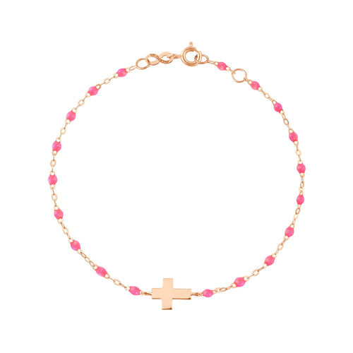 Gigi Clozeau - Baby Cross Charm Classic Gigi Pink bracelet, Rose Gold, 5.1