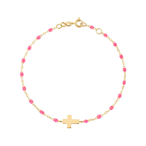 Gigi Clozeau - Baby Cross Charm Classic Gigi Pink bracelet, Yellow Gold, 5.1