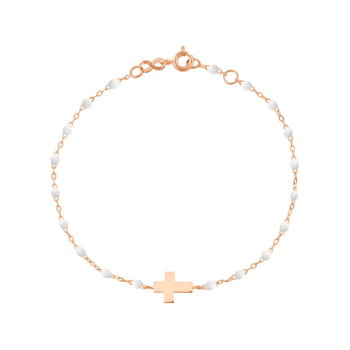 Gigi Clozeau - Baby Cross Charm Classic Gigi White bracelet, Rose Gold, 5.1