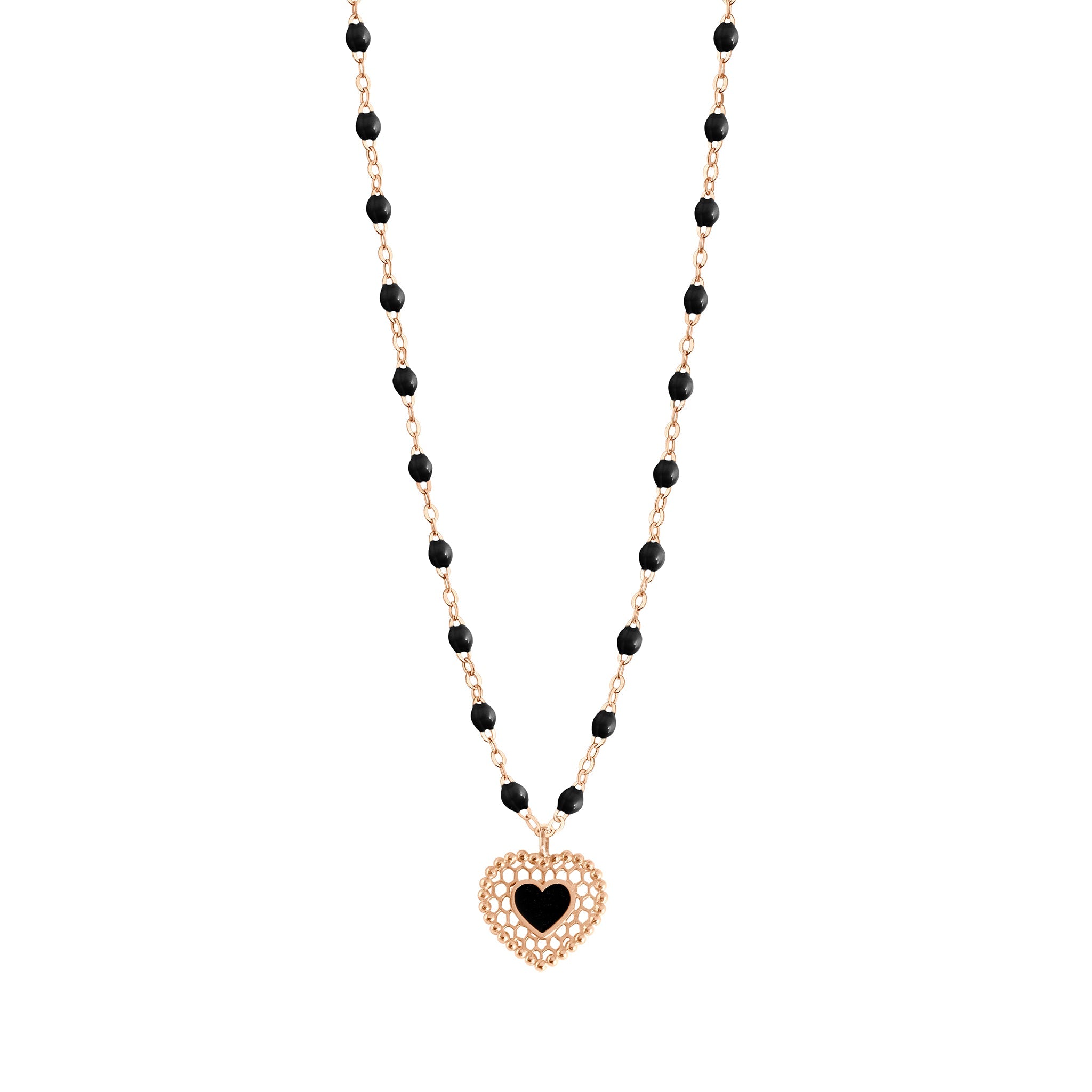 Rose gold monogram in black heart chic girl locket necklace