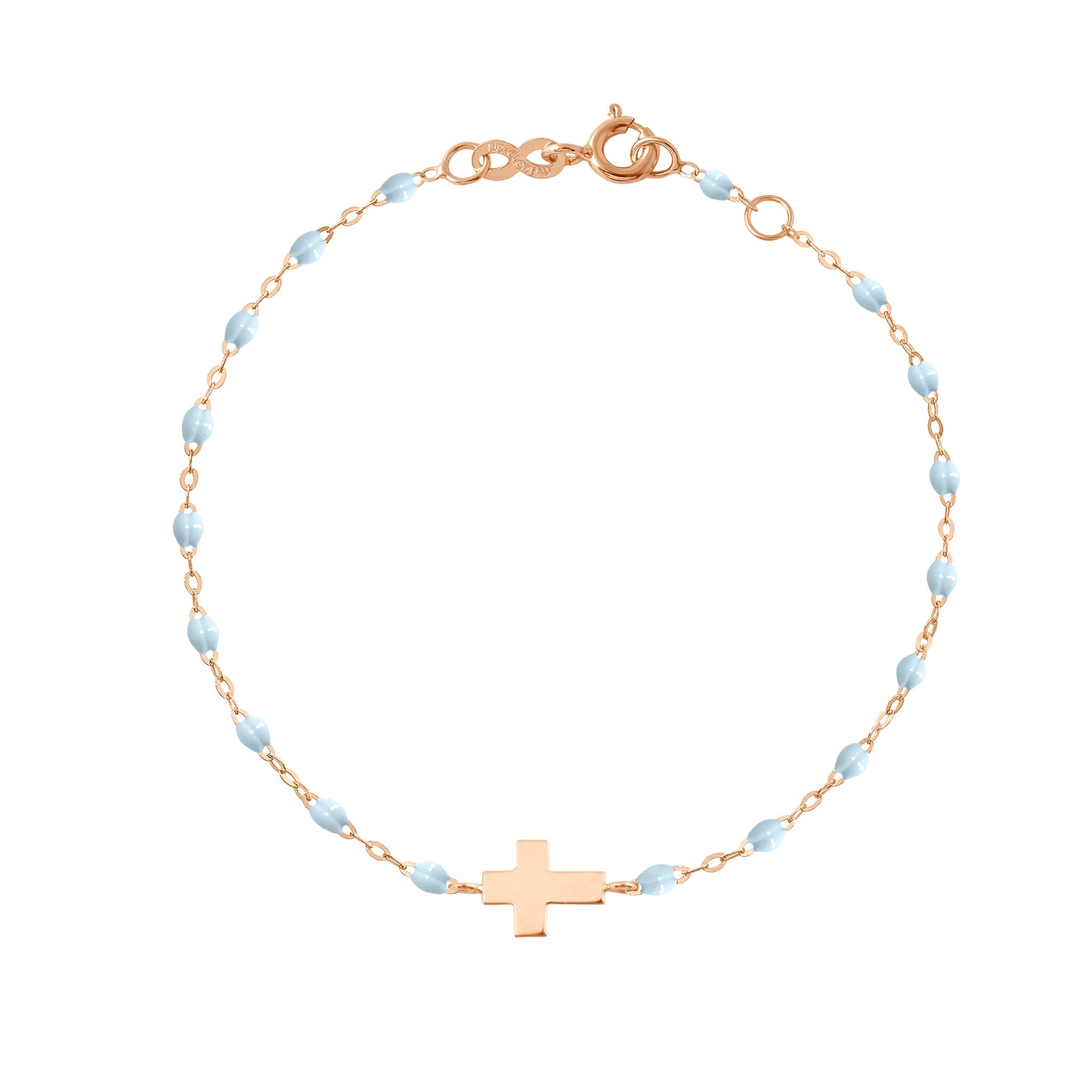 Gigi Clozeau - Child Cross Charm Classic Gigi Baby Blue bracelet, Rose Gold, 5.9"