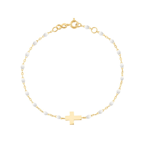 Gigi Clozeau - Child Cross Charm Classic Gigi White bracelet, Yellow Gold, 5.9