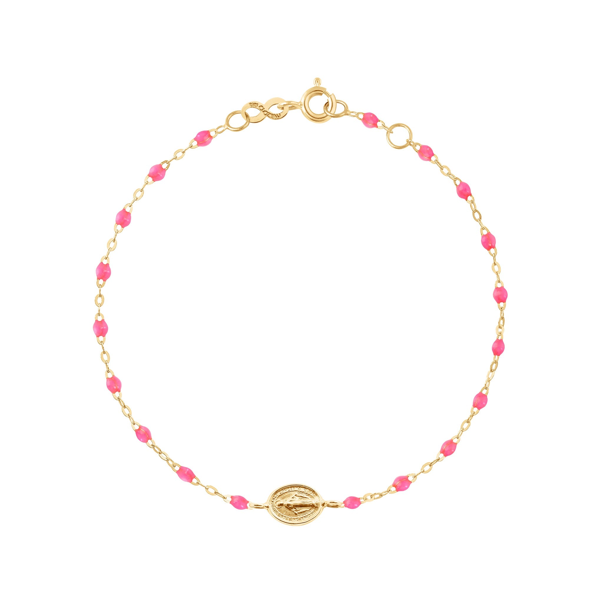 Gigi Clozeau - Child Madone Charm Classic Gigi Pink bracelet, Yellow Gold, 5.9"