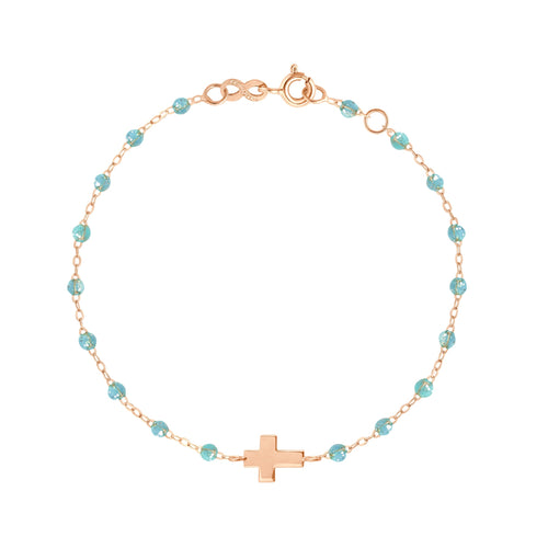 Gigi Clozeau - Cross Charm Classic Gigi Aqua bracelet, Rose Gold, 6.7