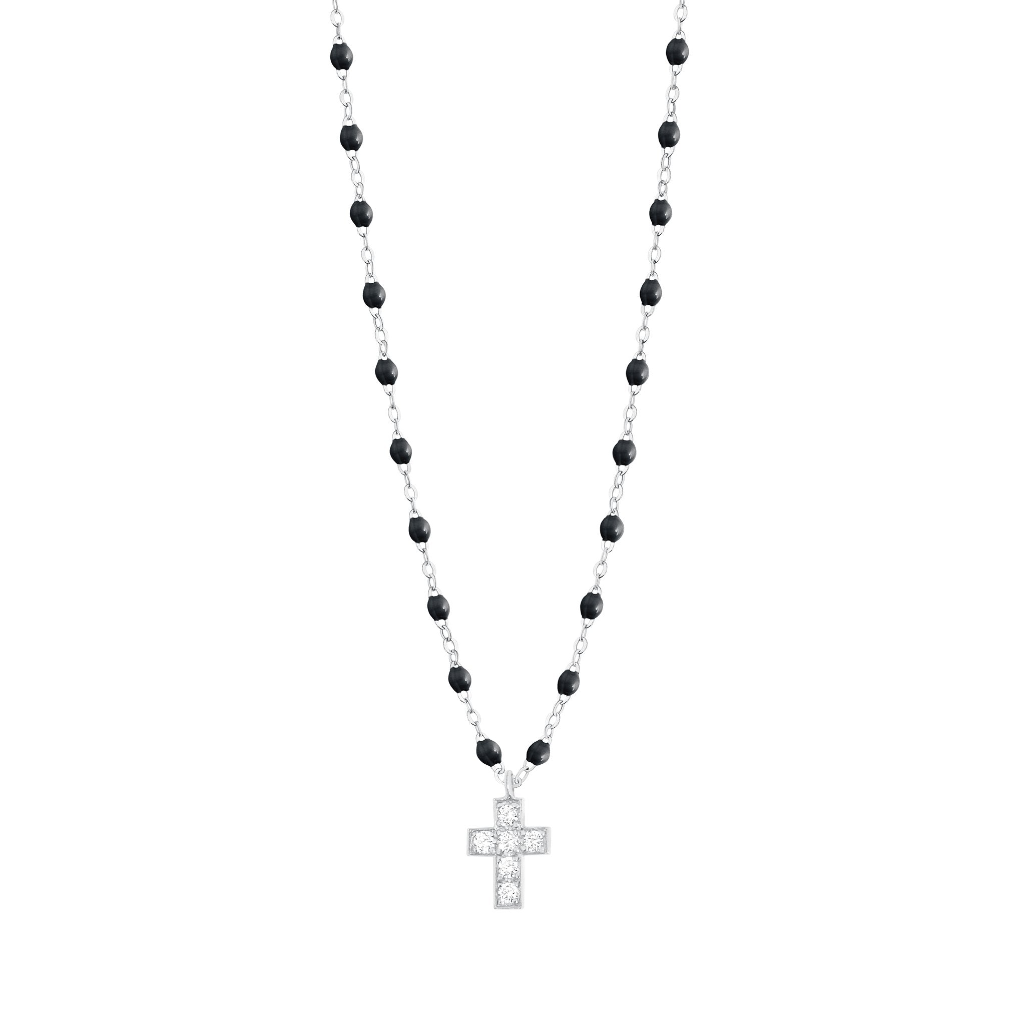 Gigi Clozeau - Cross Charm Classic Gigi Black diamond necklace, White Gold, 16.5"