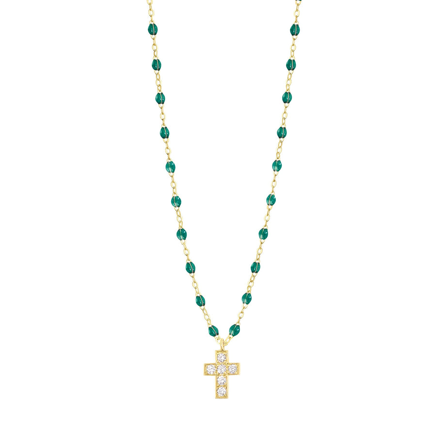 Gigi Clozeau - Cross Charm Classic Gigi Emerald diamond necklace, Yellow Gold, 16.5