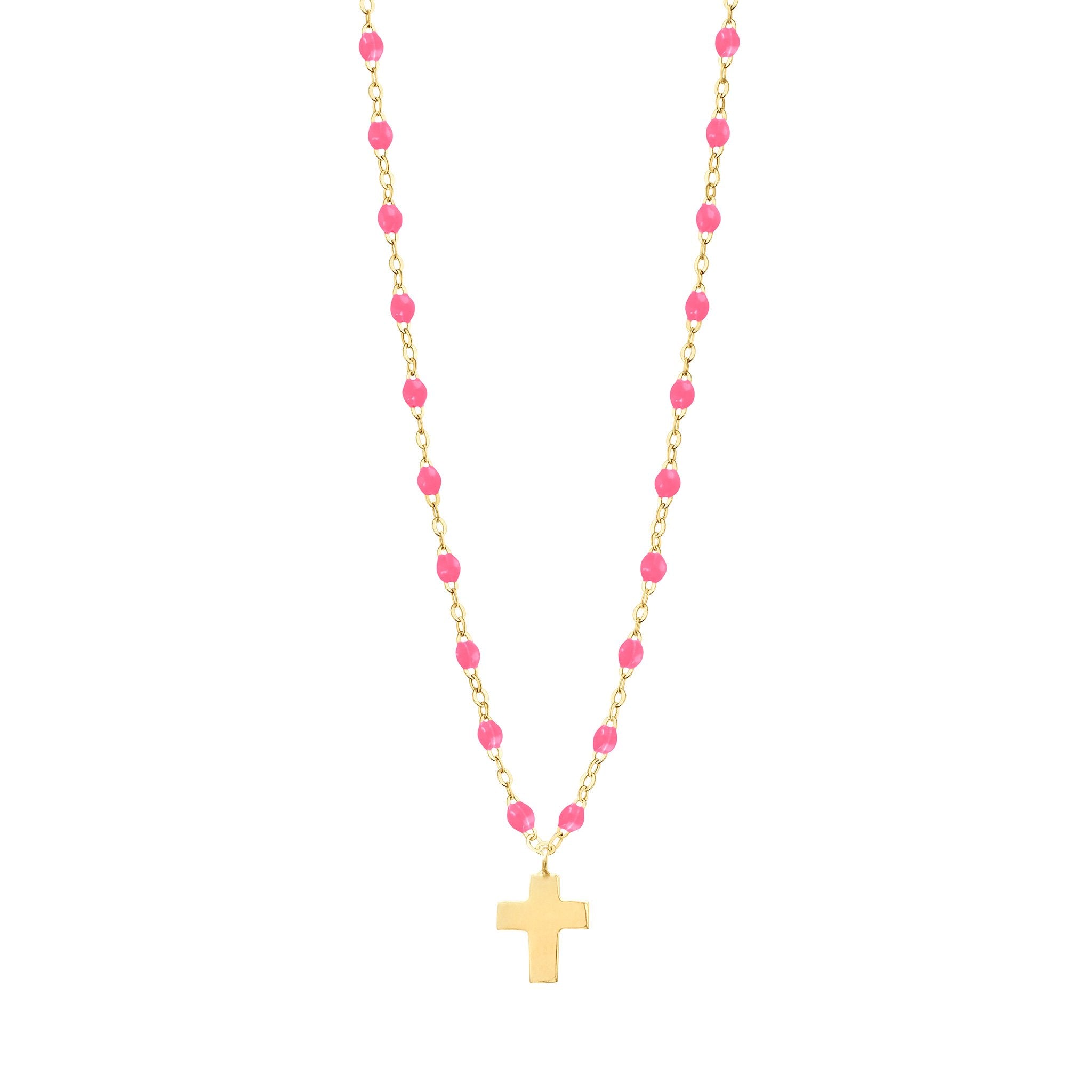 Cross Charm Classic Gigi Pink necklace, Yellow Gold, 16.5