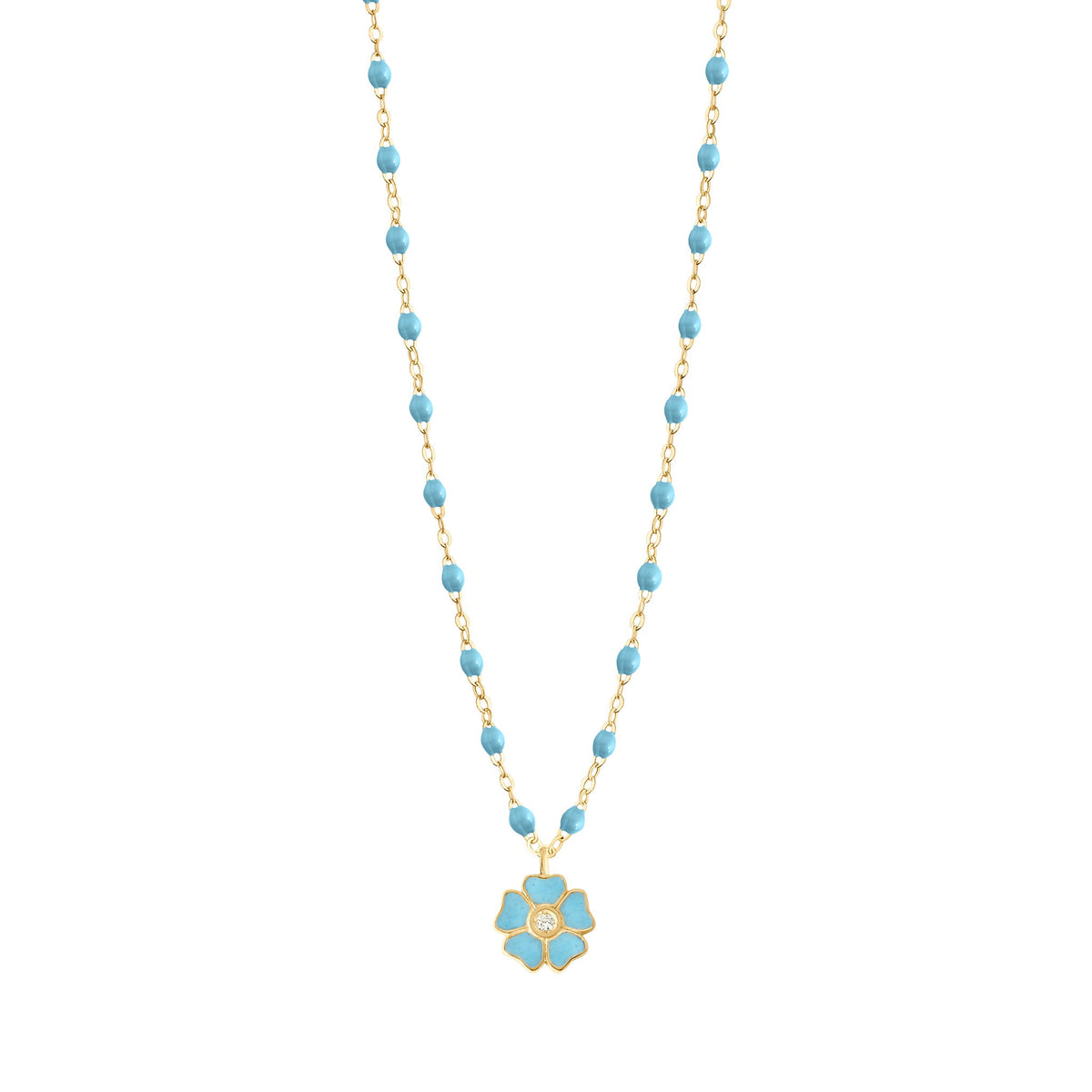 Flower Classic Gigi Turquoise diamond necklace, Yellow Gold, 16.5 ...