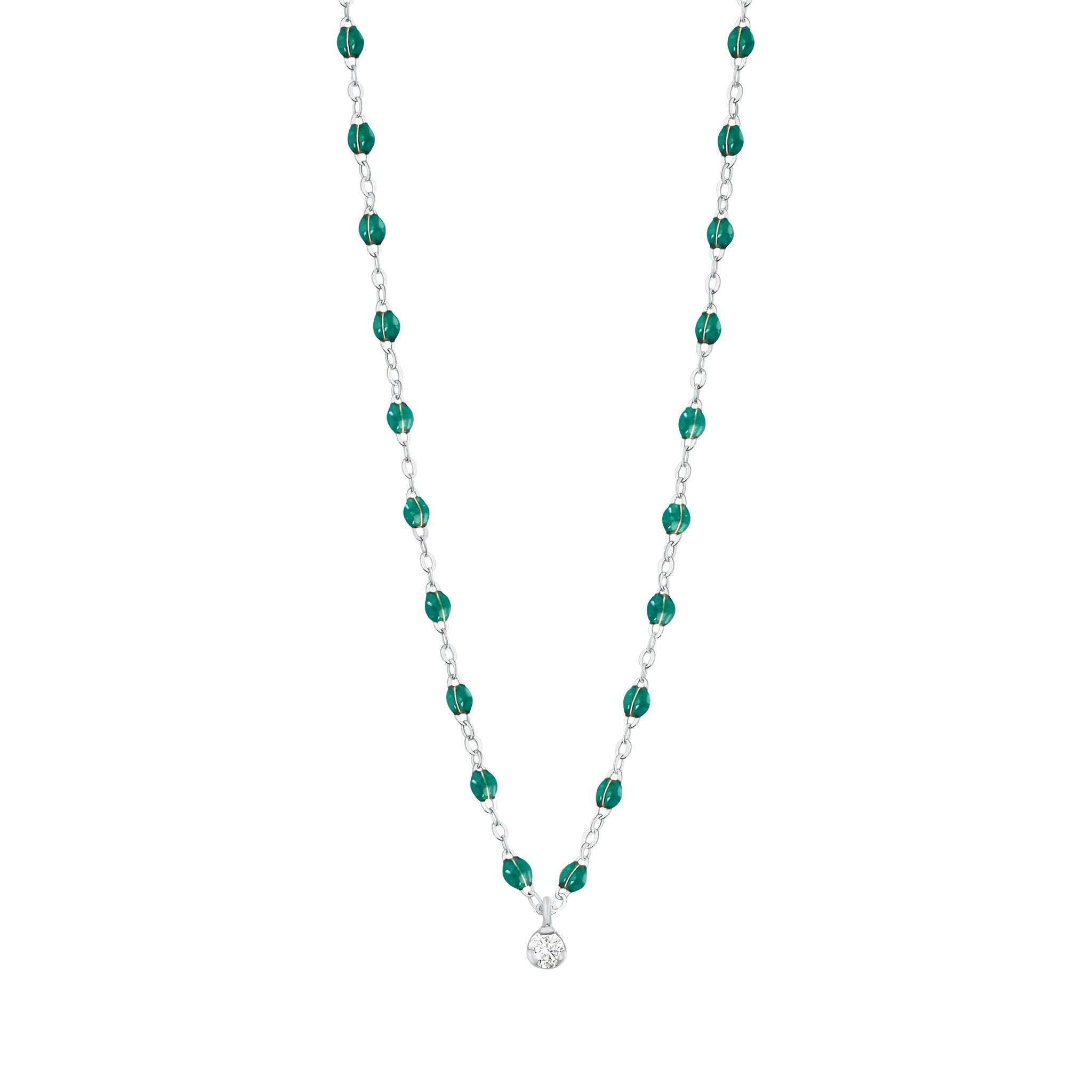 Gigi Clozeau - Gigi Supreme Classic 1 Diamond Necklace, Emerald, White Gold, 16.5"