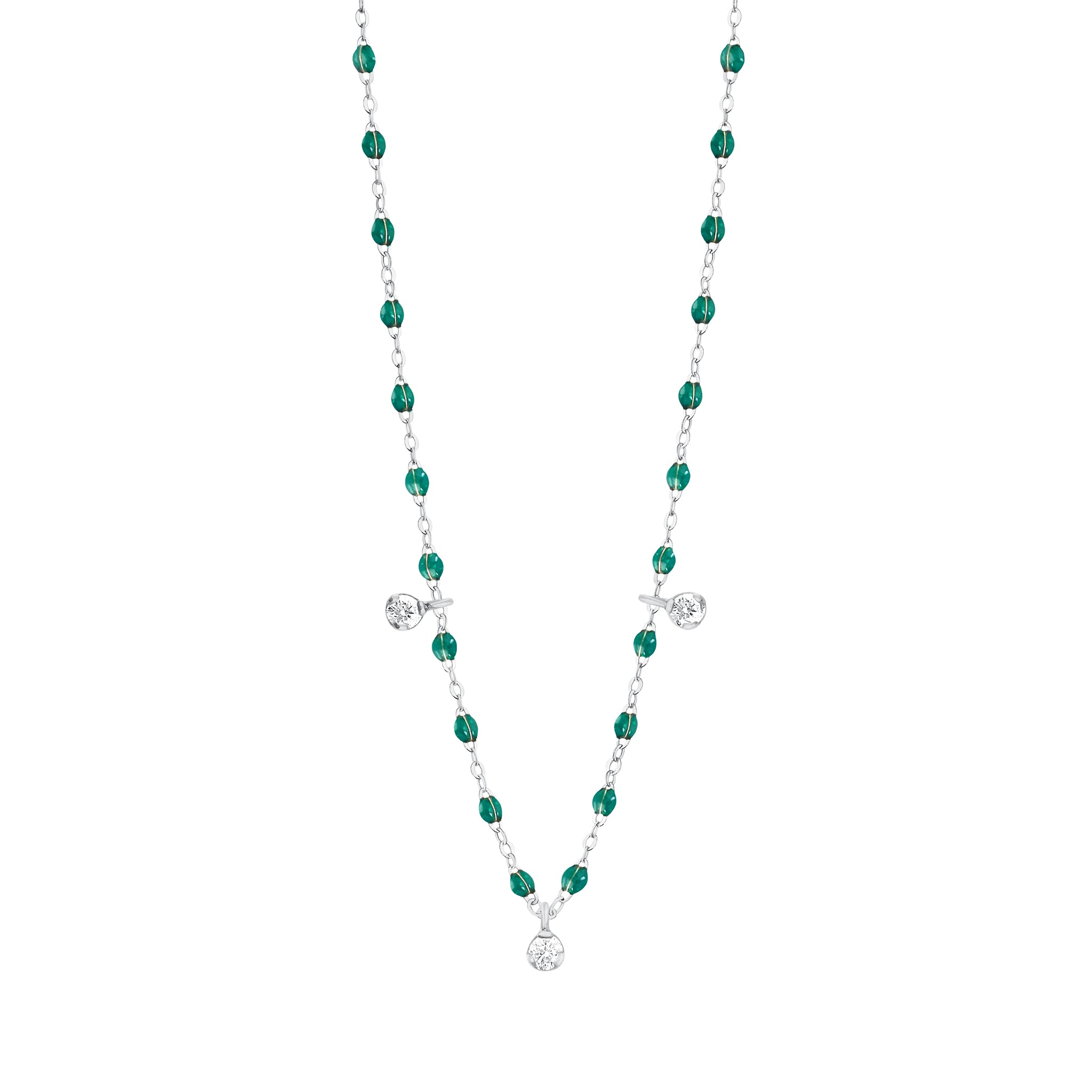 Gigi Clozeau - Gigi Supreme Classic 3 Diamond Necklace, Emerald, White Gold, 17.7"