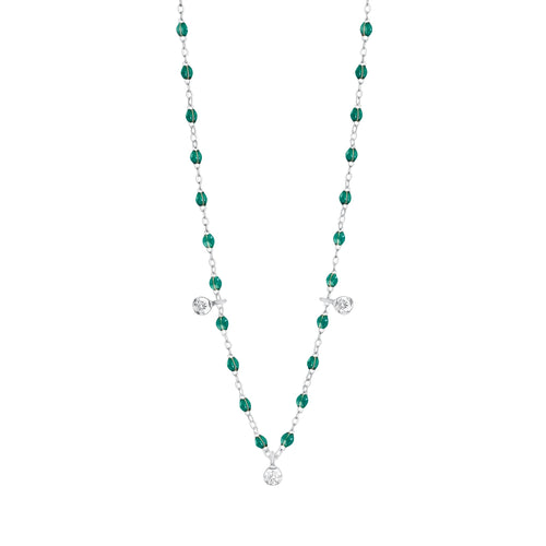 Gigi Clozeau - Gigi Supreme Classic 3 Diamond Necklace, Emerald, White Gold, 17.7