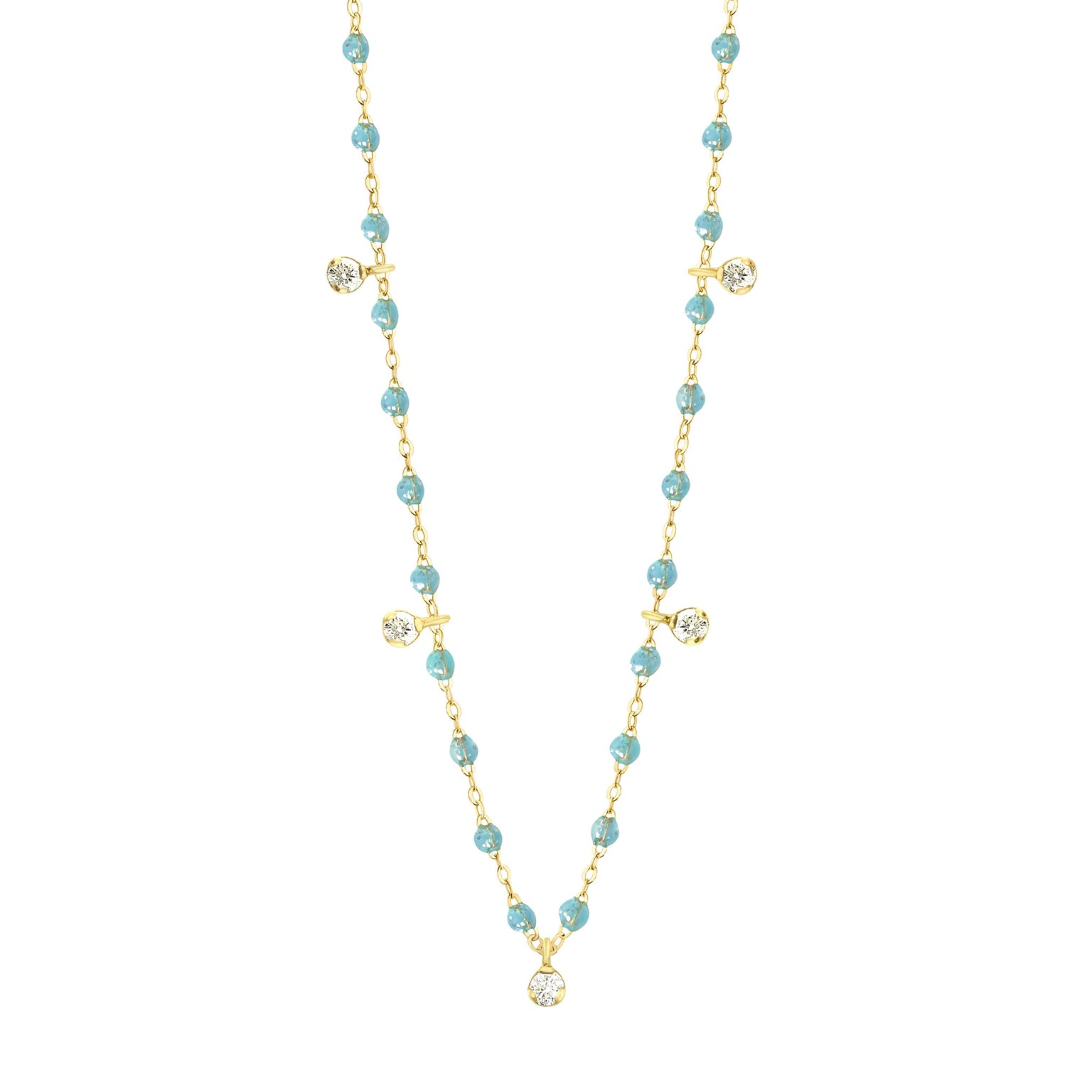 Gigi Supreme Classic 5 Diamond Necklace, Aqua, Yellow Gold, 17.7 ...