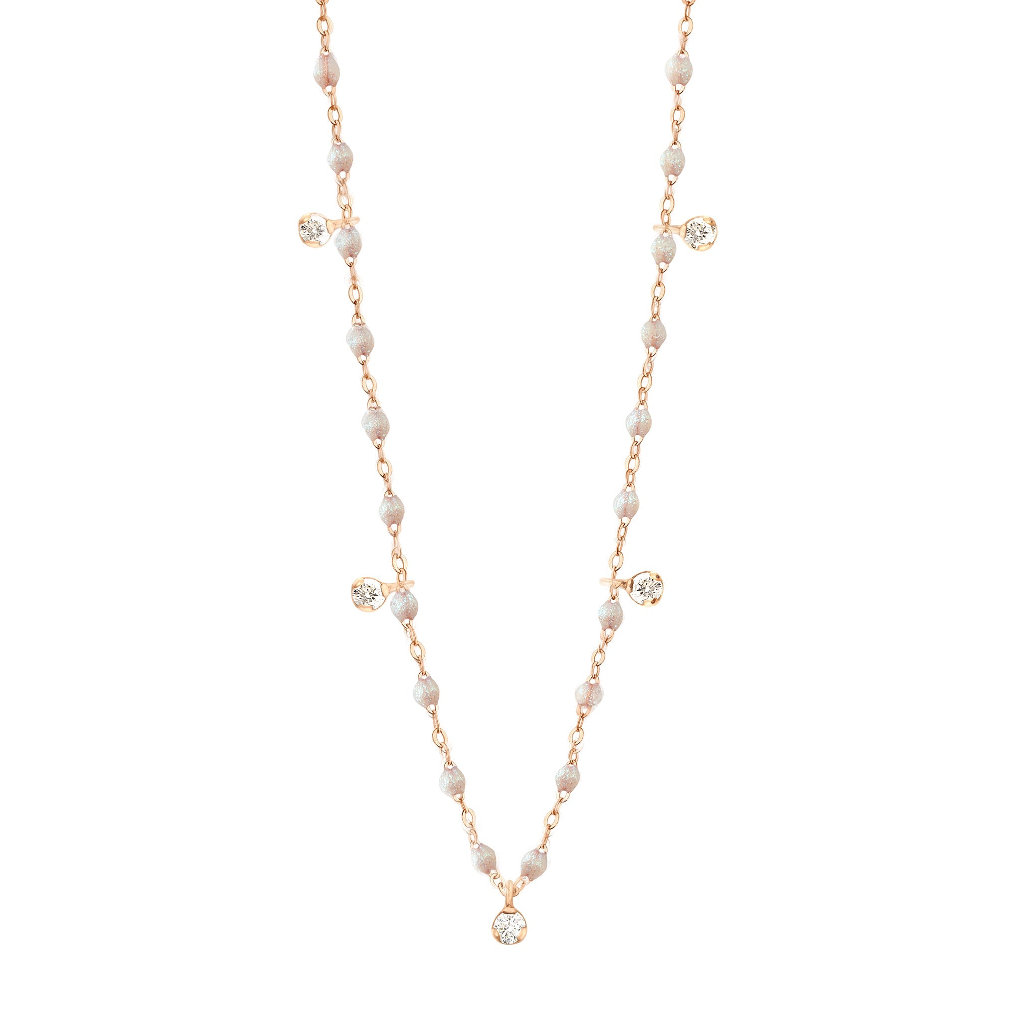 Gigi Clozeau - Gigi Supreme Classic 5 Diamond Necklace, Opal, Rose Gold, 17.7"