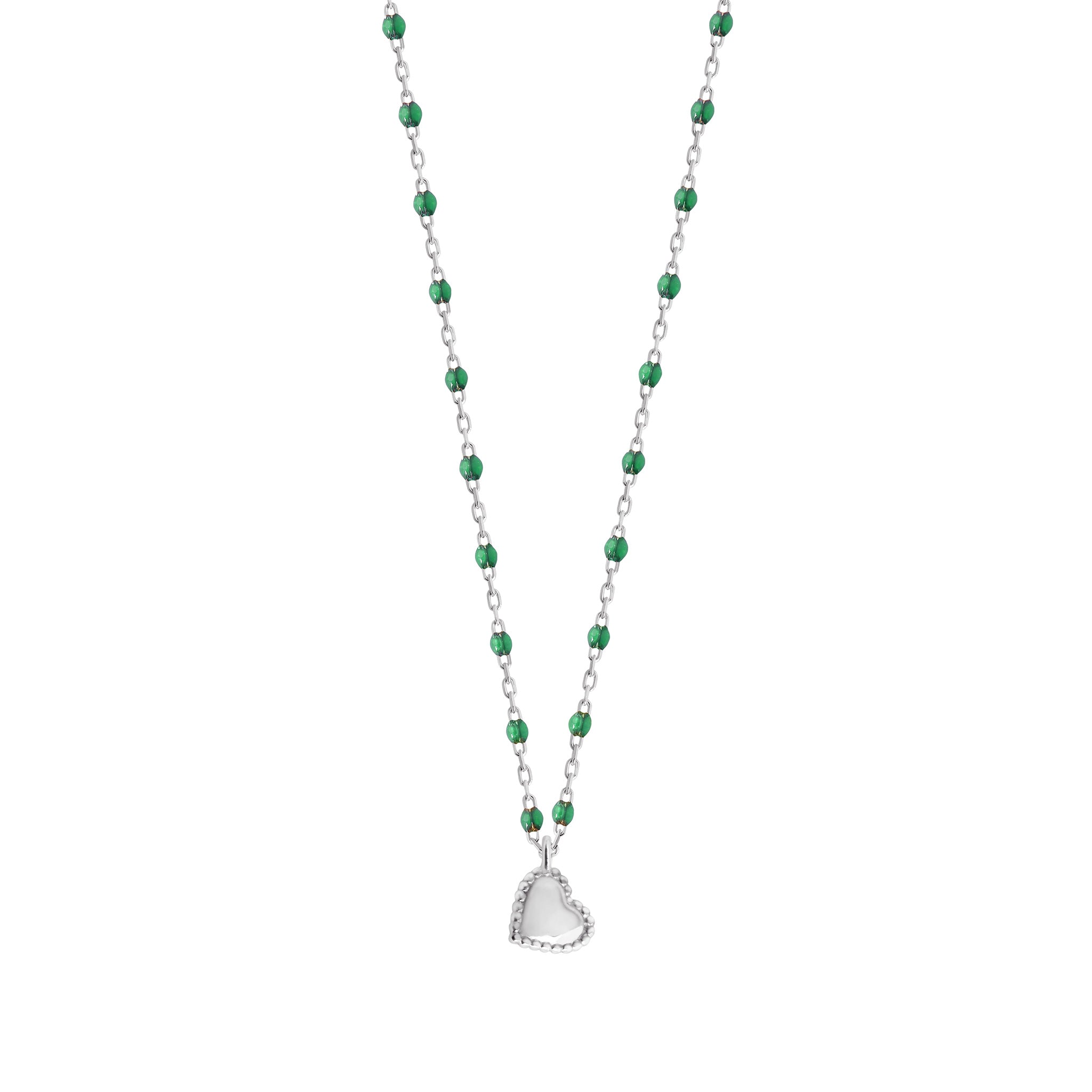 Gigi Clozeau - Lucky Heart Mini Gigi Emerald necklace, White Gold, 15.7"