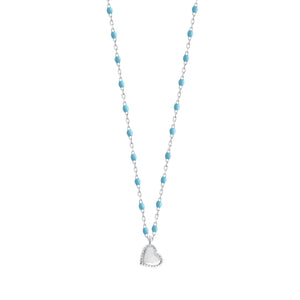 Gigi Clozeau - Lucky Heart Mini Gigi Turquoise necklace, White Gold, 15.7"