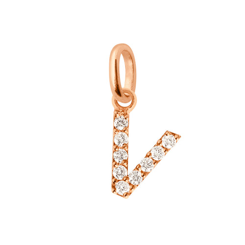 Gigi Clozeau - Lucky Letter V Diamond Pendant, Rose Gold