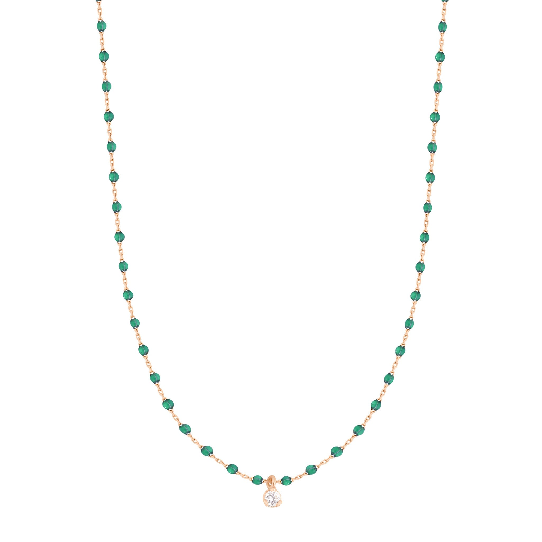 Gigi Clozeau - Mini Gigi Emerald necklace, Rose Gold 1 Diamond, 15.7"