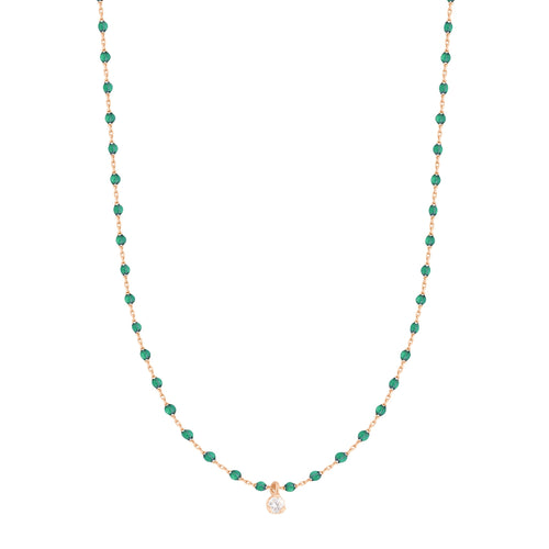 Gigi Clozeau - Mini Gigi Emerald necklace, Rose Gold 1 Diamond, 15.7