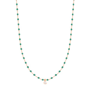 Gigi Clozeau - Mini Gigi Emerald necklace, Rose Gold 1 Diamond, 15.7"