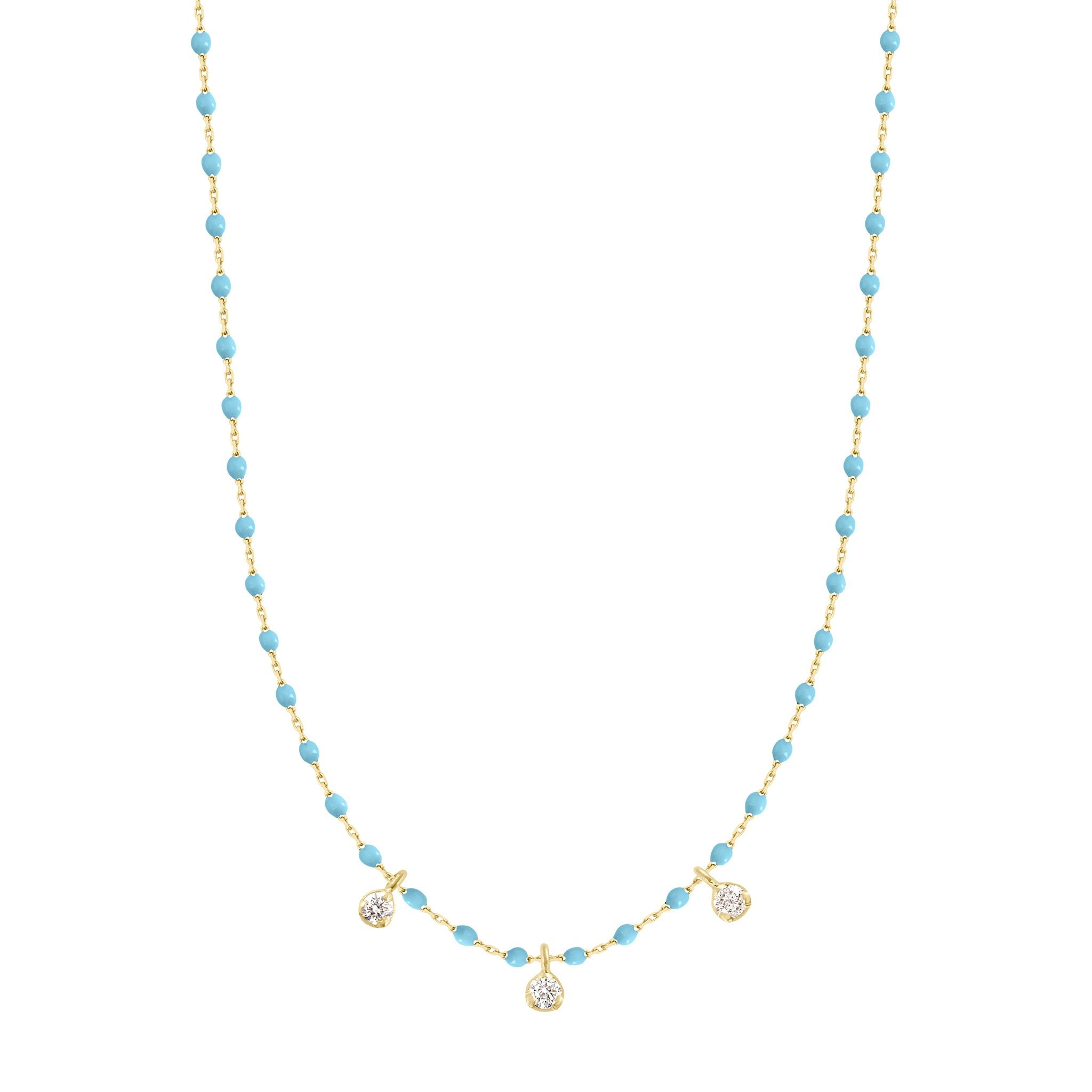 Gigi Clozeau - Mini Gigi Turquoise necklace, Yellow Gold 3 diamond, 16.5"