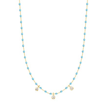 Gigi Clozeau - Mini Gigi Turquoise necklace, Yellow Gold 3 diamond, 16.5"