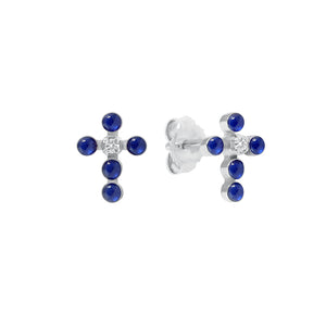 Gigi Clozeau - Pearled Cross Diamond Earrings, Lapis, White Gold