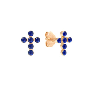 Gigi Clozeau - Pearled Cross Earrings, Lapis, Rose Gold