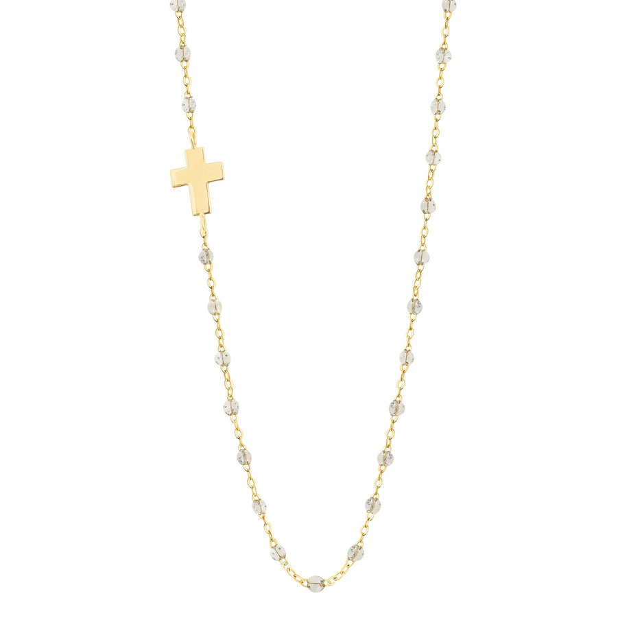 Gigi Clozeau - Side Cross Charm Classic Gigi Sparkle necklace, Yellow Gold, 16.5